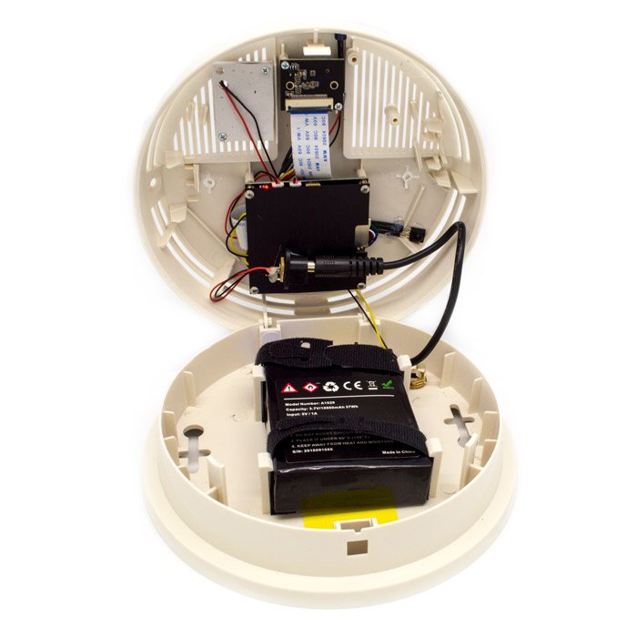 SGSDSV Smoke Detector Camera Opened To Show Battery and Camera Board